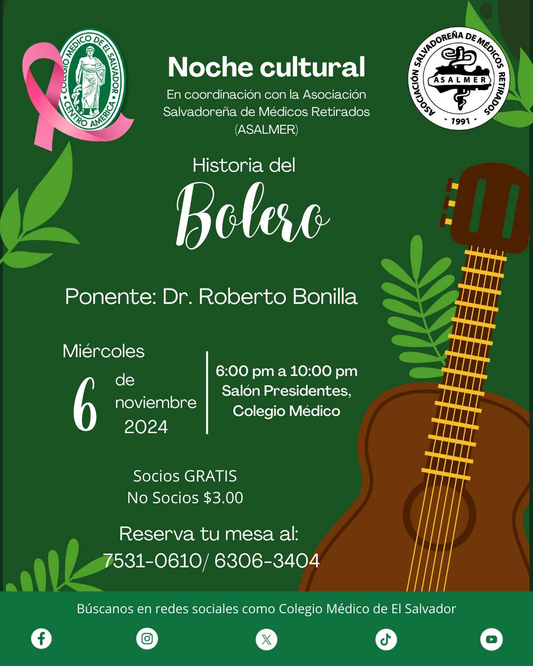 Noche Cultural "Historia del Bolero" con Dr. Roberto Bonilla
