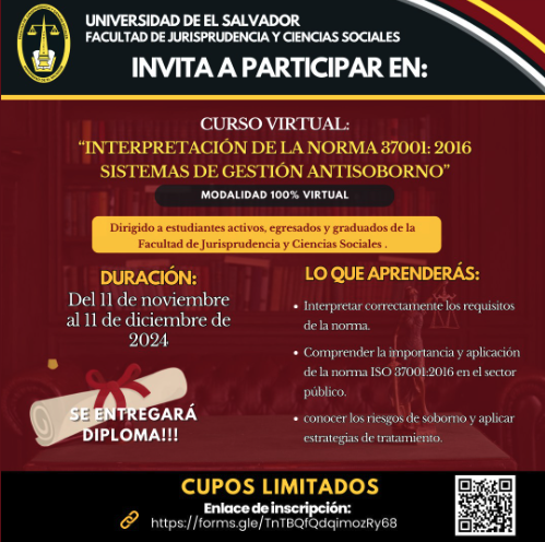 "CURSO VIRTUAL: INTERPRETACIÓN DE LA NORMA 37001: 2016 - SISTEMAS DE GESTIÓN ANTISOBORNO”