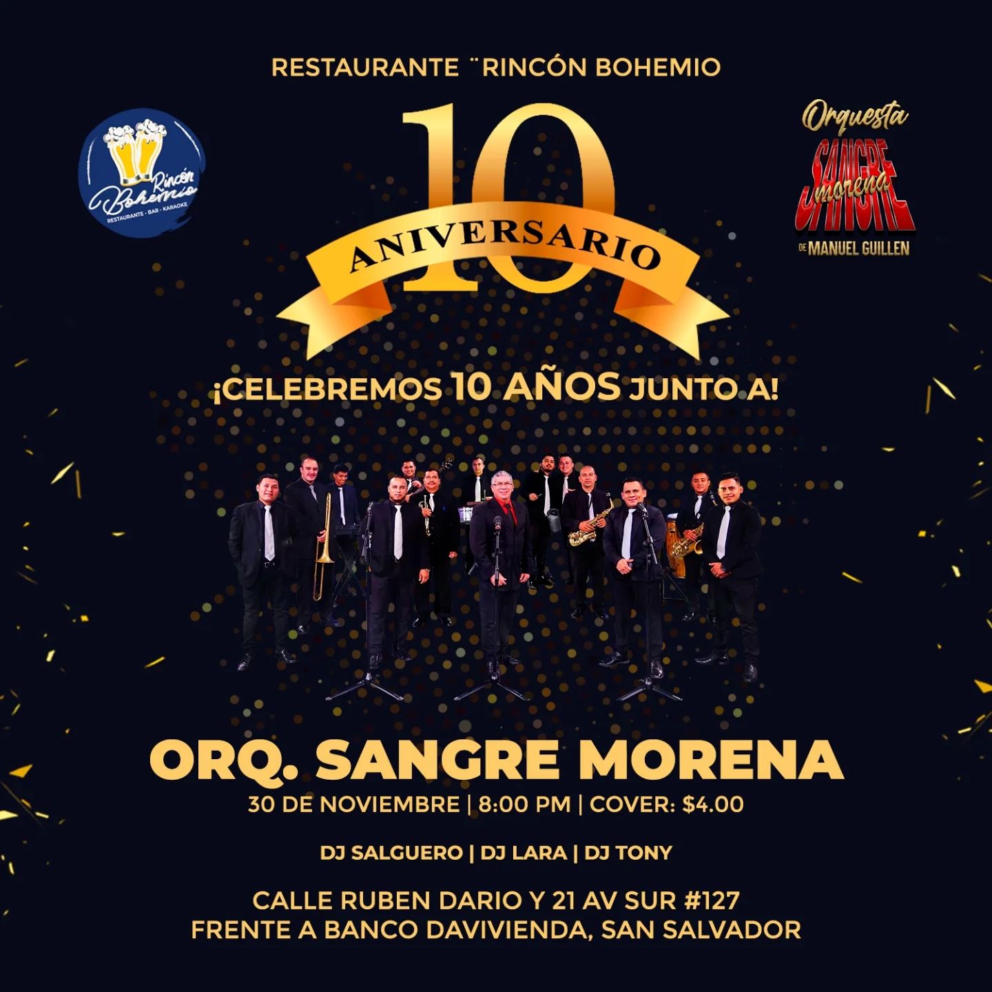 10 Aniversario De Restaurante Rincón Bohemio Con Orquesta Sangre Morena 