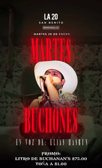 Especial de martes buchones en cerveceria la 20 San Benito 