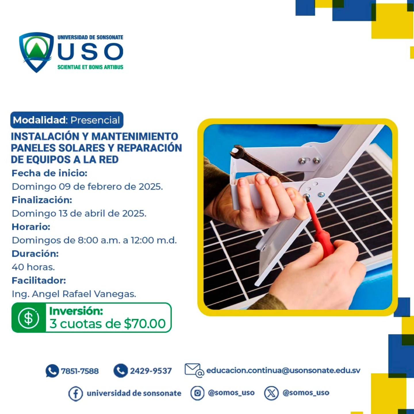 Instalación y mantenimiento paneles solares y reparación de equipos a la red  