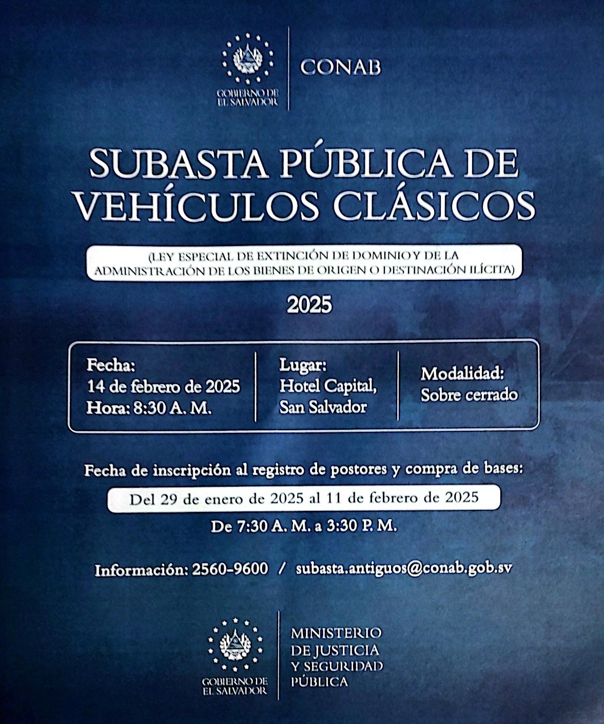 SUBASTA PÚBLICA DE VEHÍCULOS CLÁSICOS