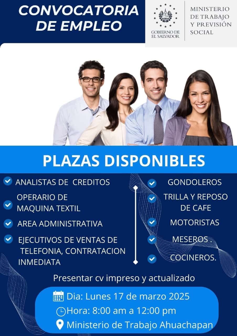 Convocatoria de empleos en Ahuachapan 
