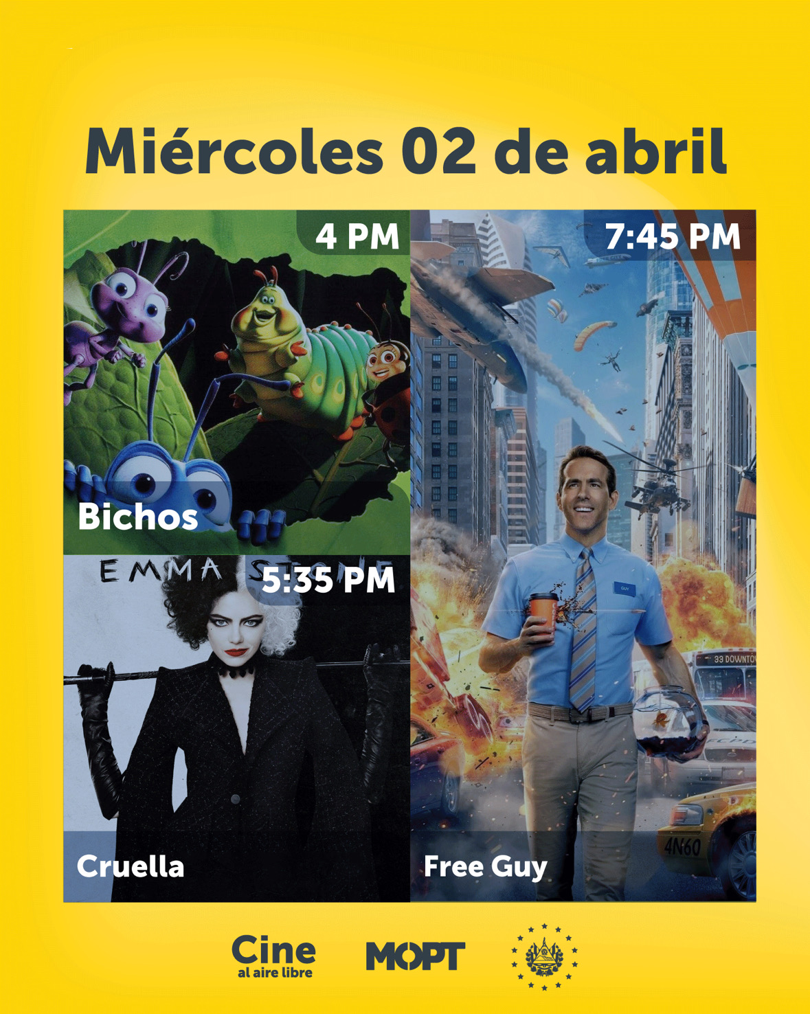 CARTELERA DEL CINE AL AIRE LIBRE DE MIÉRCOLES
