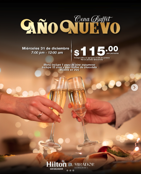 Cena buffet de Año Nuevo en Restaurante El Mirador, 